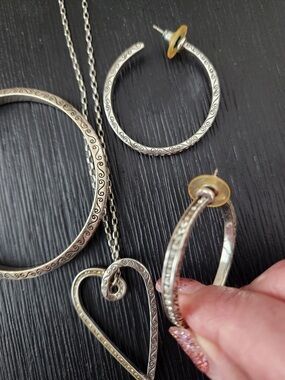 Brighton Silver-Tone Filigree Heart Necklace & Hoop Earrings Set